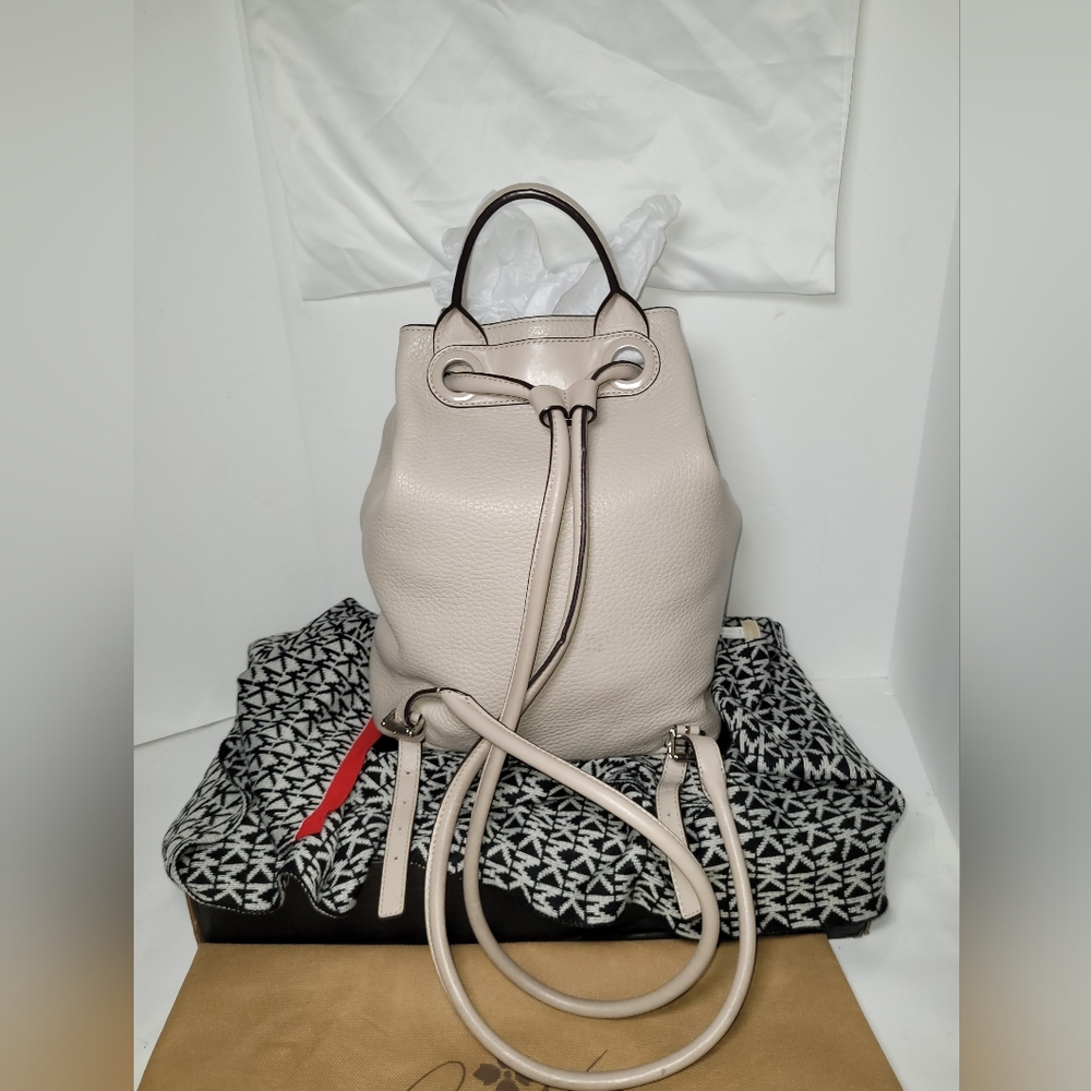 Michael Kors Beige Drawstring Leather Backpack
